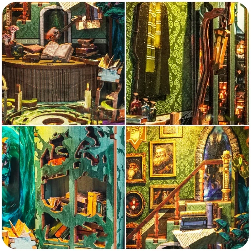 Diy Wooden Book Nook Kit Shelf Insert - Minyatür Model Kitleri DIY Ahşap Yılan