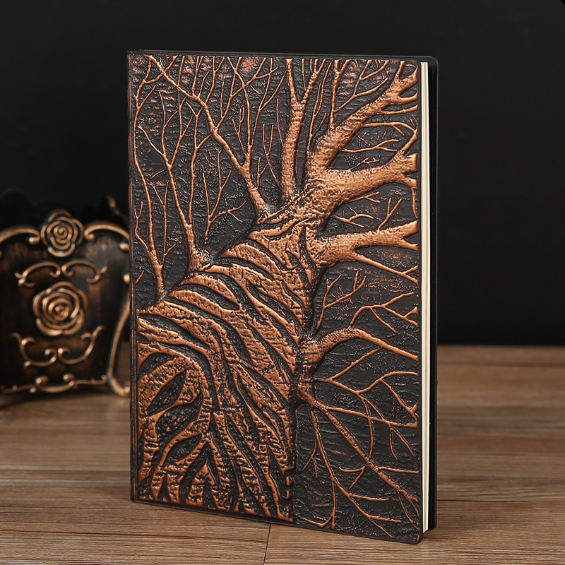 Vintage Leather Journal Notebook - Vintage Büyük Ağaç Desenli PU Deri